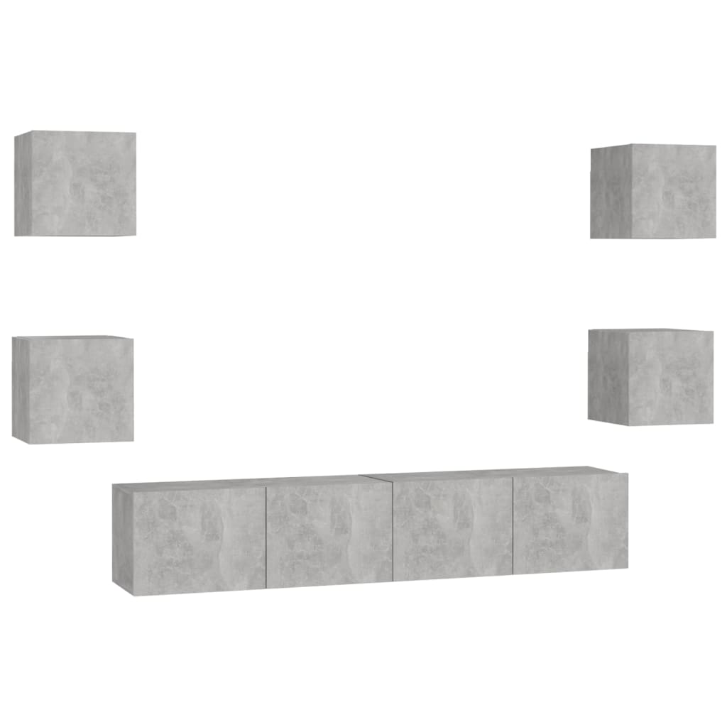 vidaXL 6-tlg. TV-Schrank-Set Betongrau Holzwerkstoff