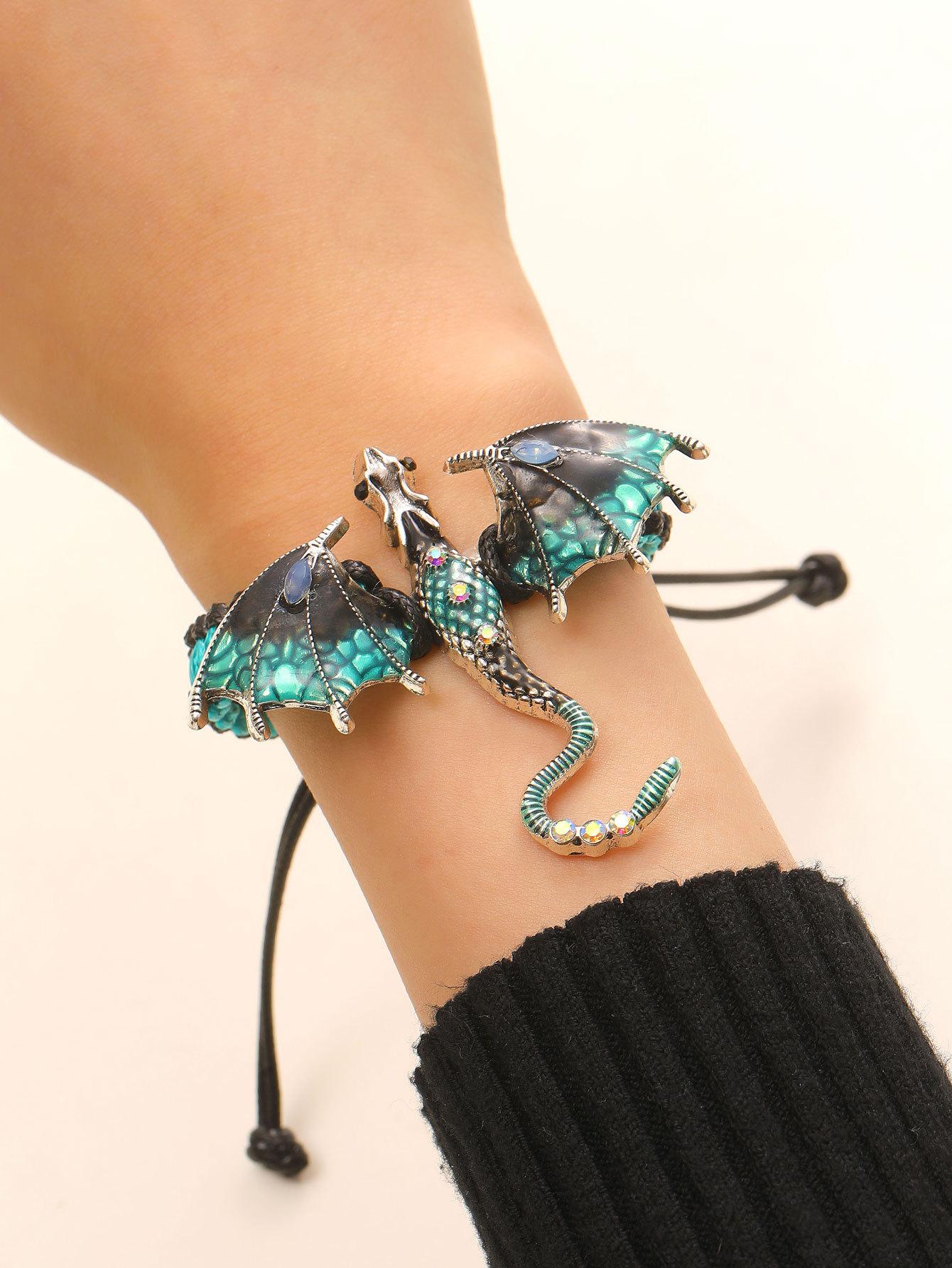 

LATS Enamel Dragon Bracelets For Women Men 6-color Rhinestone Flying Legand Animal Party Fashion Zircon Gifts