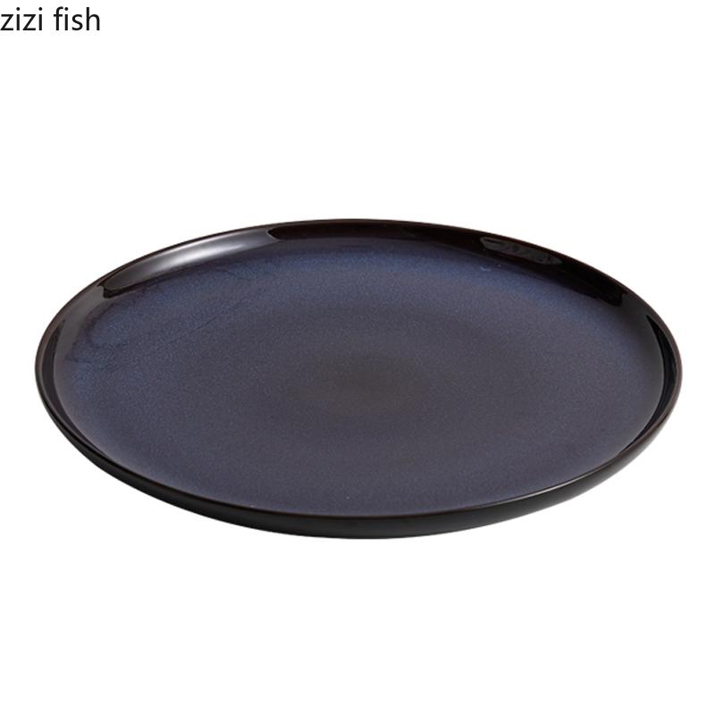 Kiln Changes Blue Ceramic Flat Plate Hotel Creative Steak Plate Dessert Plate Sushi Plates Breakfast Plates Featured Tableware