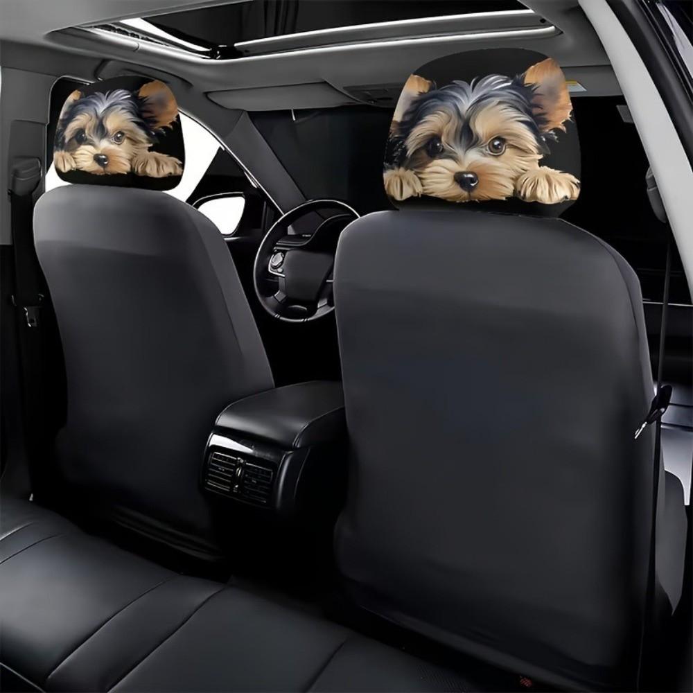 2PCS Soft Seat Headrest Protector Cartoon Dog Pattern Car Headrest Covers Car Seat