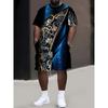 Large Size Men's Summer Suit, Traditional Pattern Printed Short Sleeve T-shirt and Shorts, Casual Fashion Sports Suit