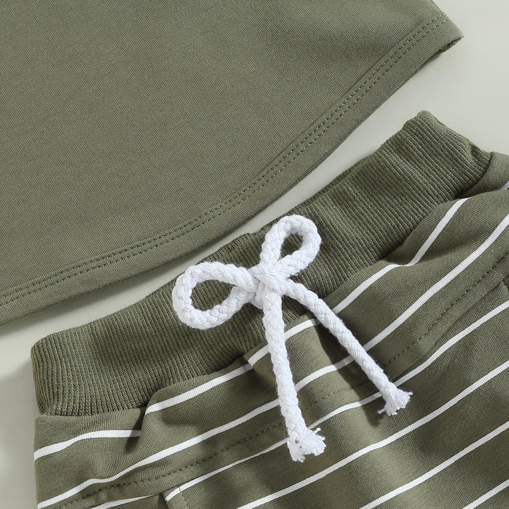 Ensemble 2 pièces pour bébé garçon, débardeur sans manches à poches et short rayé à poches