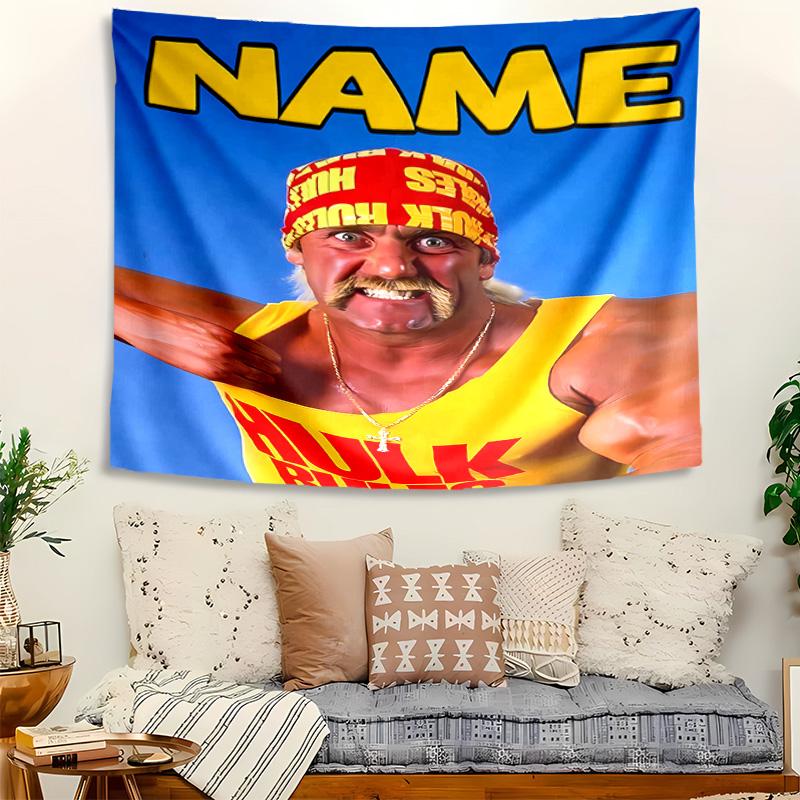 Personalized Hulk Hogan Background Tapestry,Custom Name Birthday Party,Multifunctional Wall Decoration for Home Decor,Various Occasions