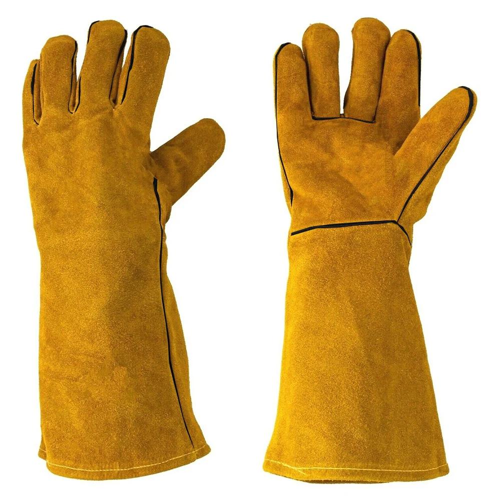 Cowhide Flame-retardant Welding Work Gloves Heat-proof Metal Welding Protector Yellow Gloves Soldering Welding Gloves Tools