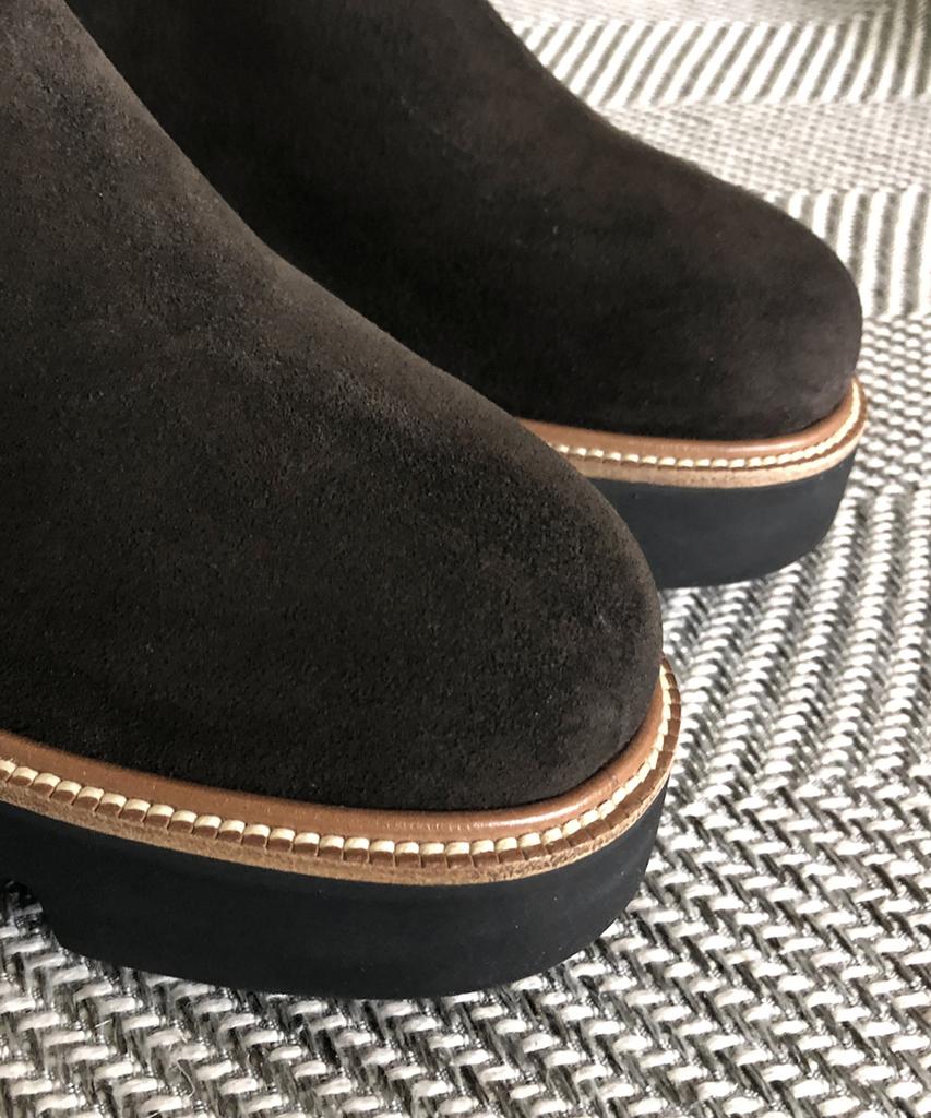 Joenshoe Hancock Round Worker Suede Zipper Chelsea Boots Dark Brown
