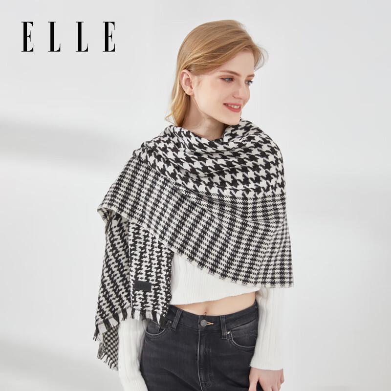 ELLE 100% Wool Houndstooth Scarf & Shawl Gift Set