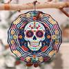 2D Metal Sugar Skull Wind Chime with Floral Design Colorful Wind-Powered Hanging Decor for Garden Patio Holiday