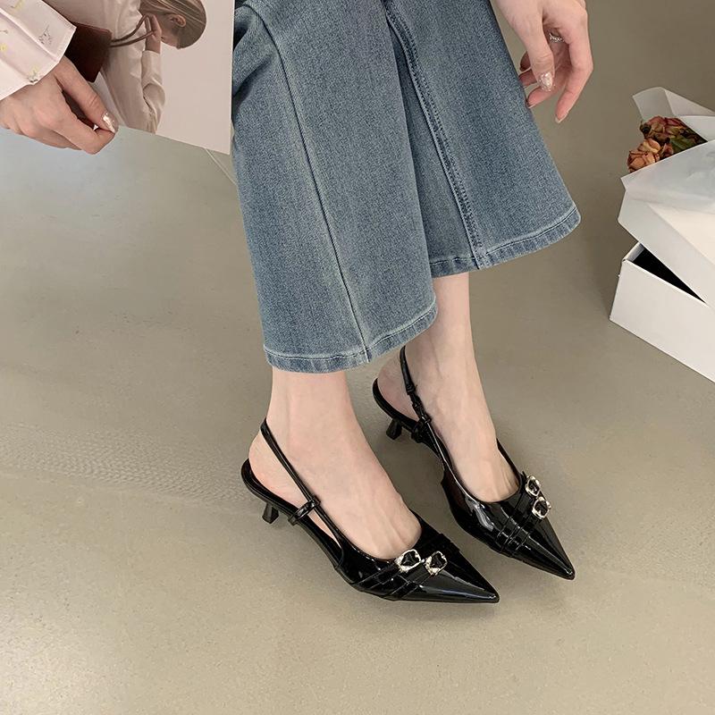 2025 Spring French Style Pointed Stiletto Heels - Elegant Closed Toe Sandals with Back Strap