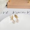 S911 Silver Needle Natural Freshwater Pearl Stud Earrings Women's Fashion Versatile Temperament Light Luxury Niche Broken Shell Bow Earrings