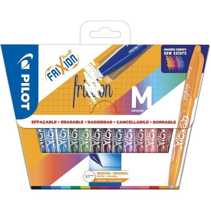 PILOT- POCHETTE de 15 rollers effacables - Frixion Ball - Pointe Moyenne - Encre Noire, Bleue, Rouge, Verte, Bleu ciel, Corail,