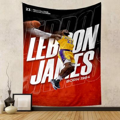 Basketball Player Graphic In Orange Theme Patterned Tapestry for Bedroom and Living Room Home Decor