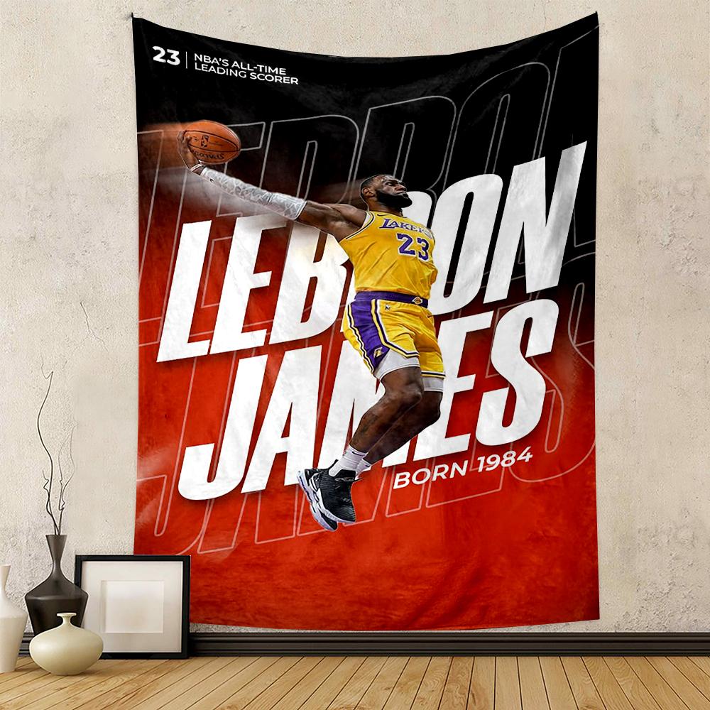 Basketball Player Graphic in Orange Theme Patterned tapestry for bedroom and living room home decor