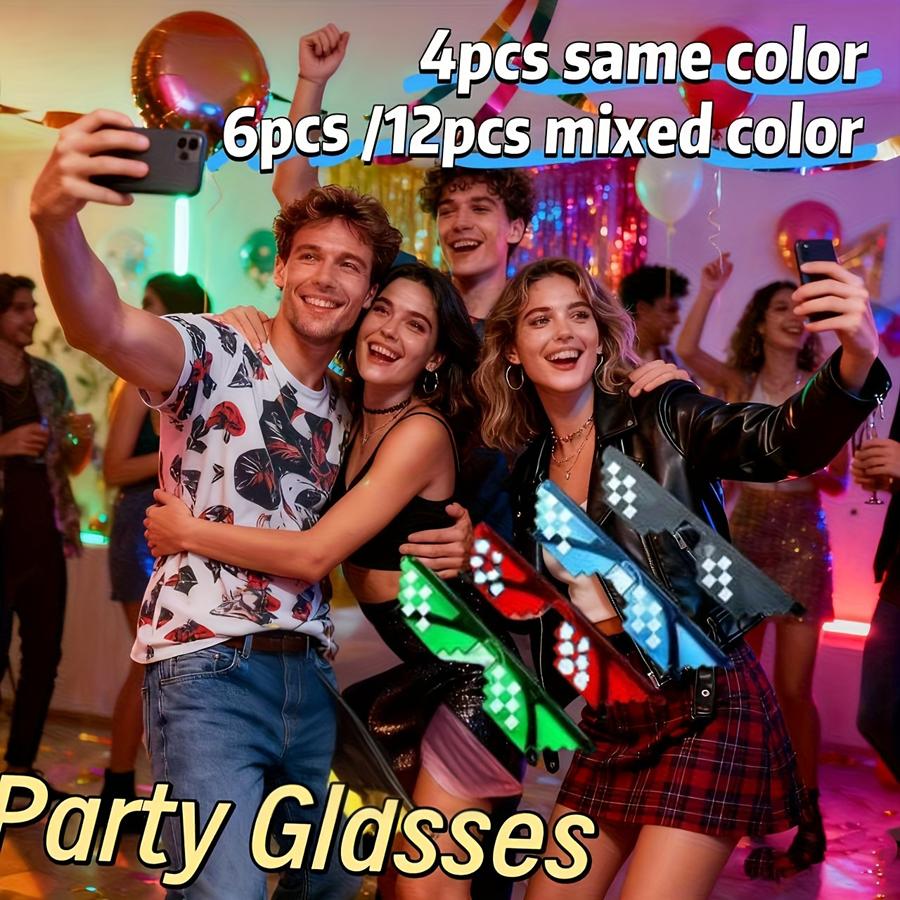 4/6-piece mosaic pixel glasses, unisex anime glasses, suitable for parties, gatherings, and gifts.