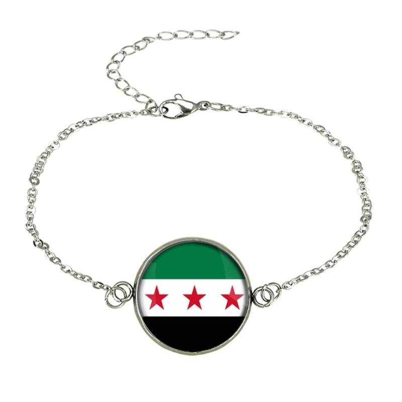 Elegantes syrisches Flaggen-Schmuckset mit Halskette, Armband, Ohrringen aus Edelstahl und Glas für Kulturbegeisterte