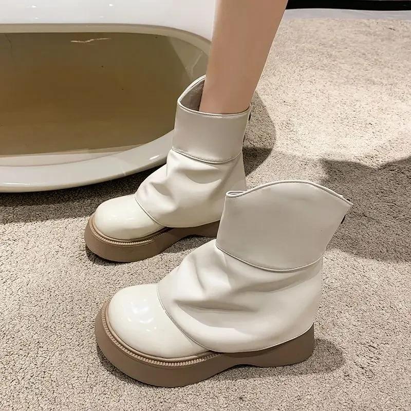Fashion Winter 2024 New In Platform Half High Boots for Women Y2k Designer Luxury On Promotion Quality Waterproof Mid Calf Shoes Woman