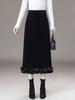Elegant Lace Gold Velvet A-Line Skirt for Women, High Waist with Side and Back Slits, Perfect for Spring-Winter 2026