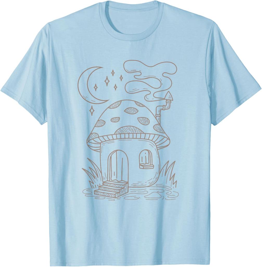 Pilzhaus Cottagecore Ästhetik Pilz Mykologie Liebhaber Grafik T-Shirt Herren Lässig Kurzarm Reise