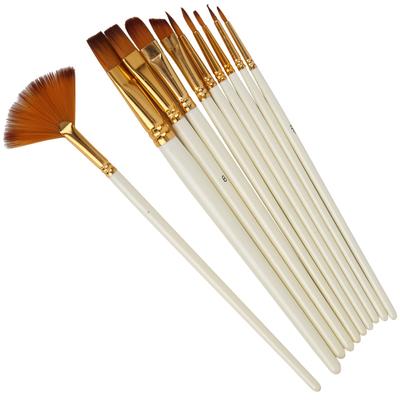 10 pezzi Pennello per pittura in nylon con asta in legno a forma di ventaglio Forniture per pittura ad acquerello