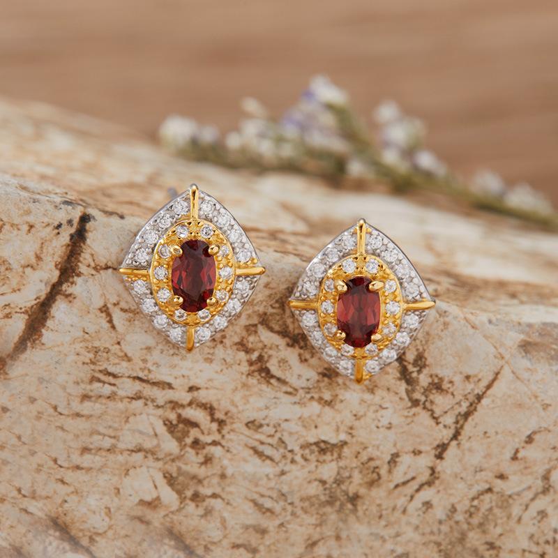 Natural Garnet Tanzanite Diopside Citrine Stud Earrings S925 Sterling Silver Color Separation Earrings