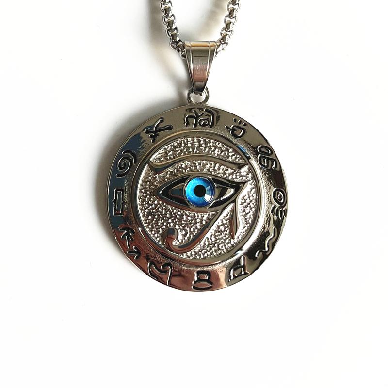 Hip Hop Altes Ägypten Runde Schmuckstücke Collares Goldfarbe Edelstahlkette Ägyptisches Auge des Horus Halsketten & Anhänger