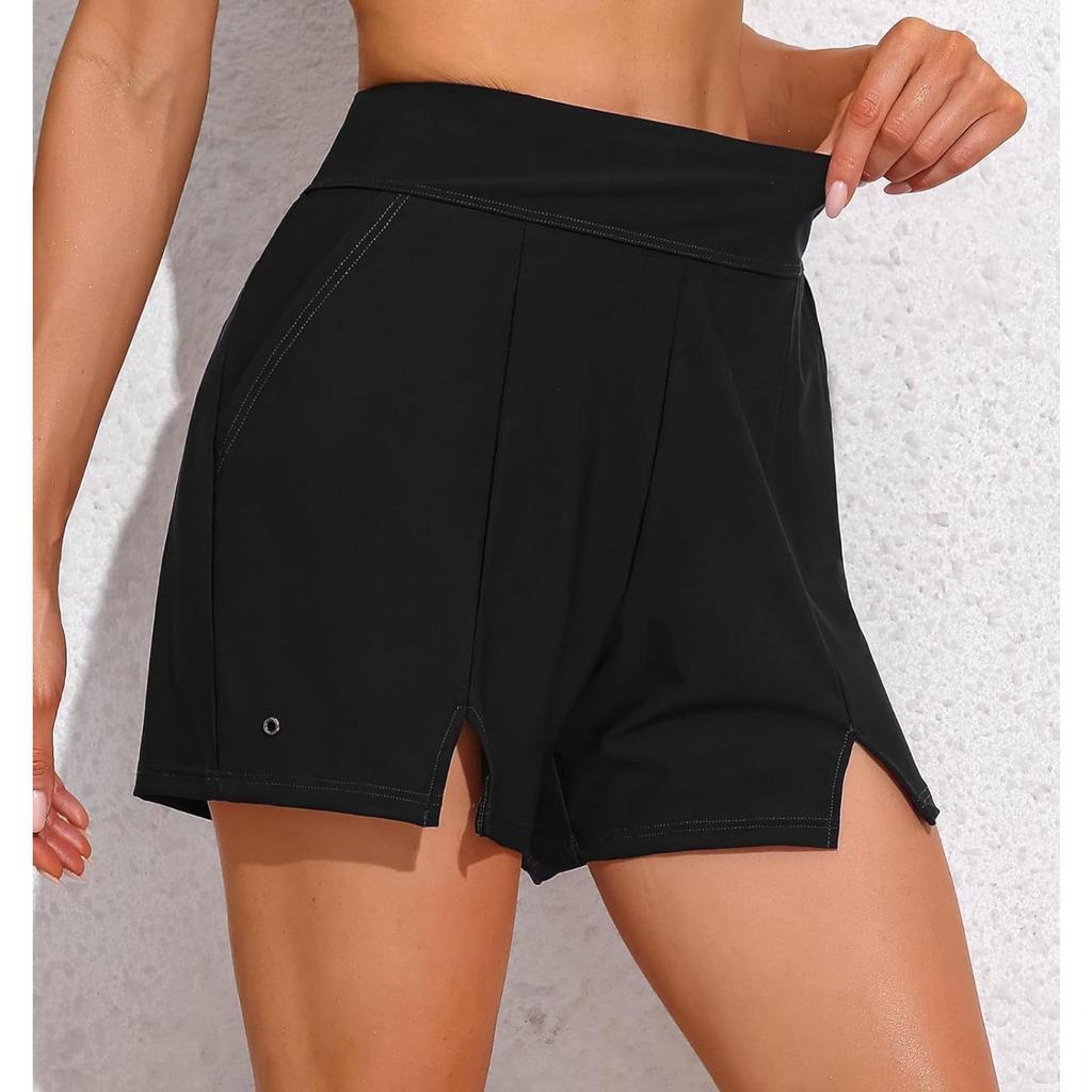 CHARMLEAKS Women Swim Shorts with Pockets High Waisted Bathing Suit Bottoms Tummy Control Swimsuit