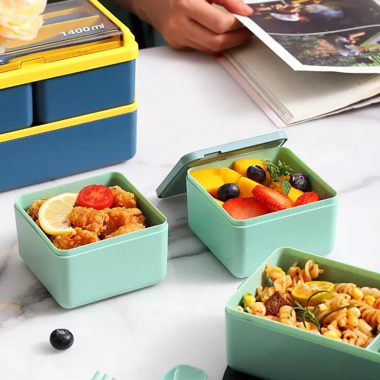 Double Layer Portable Lunch Box For Kids With Fork and Spoon Microwave Bento Boxes Dinnerware Set Food Storage Container YFA2052