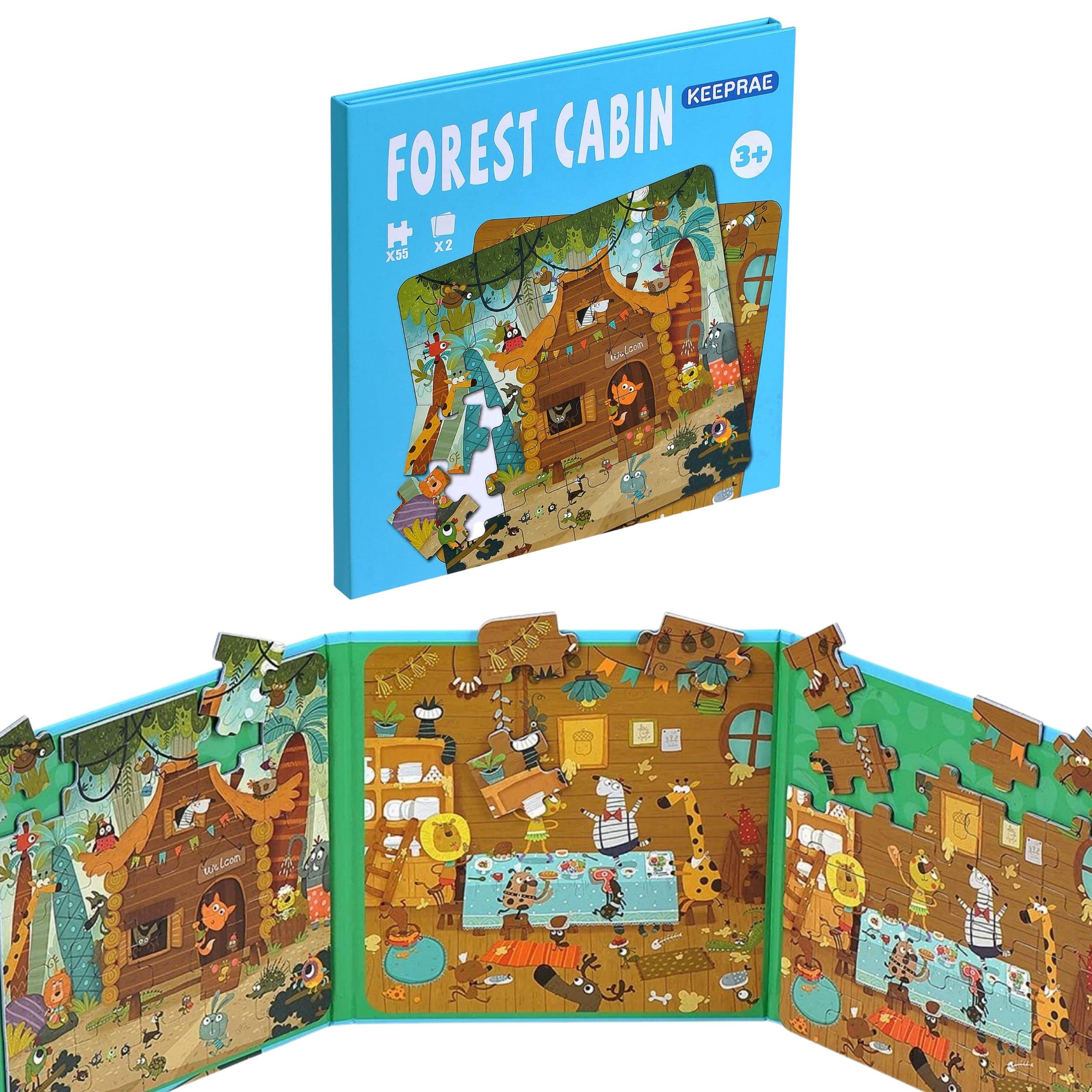 

KEEPRAE Step-Up Magnetic Puzzle, Fun for On-the-Go Educational Toy, Montessori Thinking Training (Forest Cabin, 5x5, 5x6, 55 Pieces)
