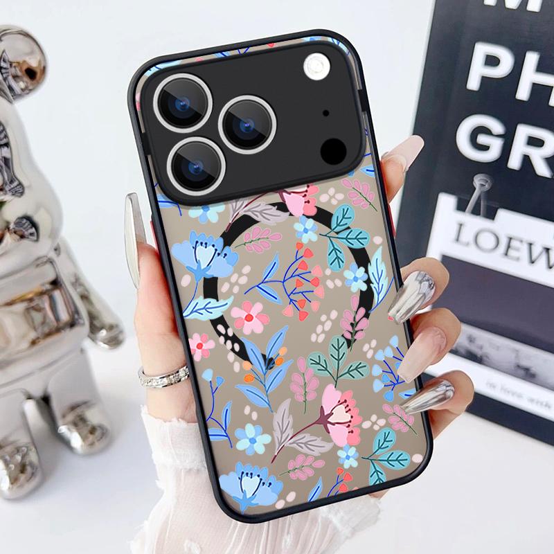 Magnetic Colorful Flower Phone Case For iPhone 17 15 16 Pro Max 14 13 Pro 17 For Magsafe Wireless Charge Soft Edge Hard PC Cover
