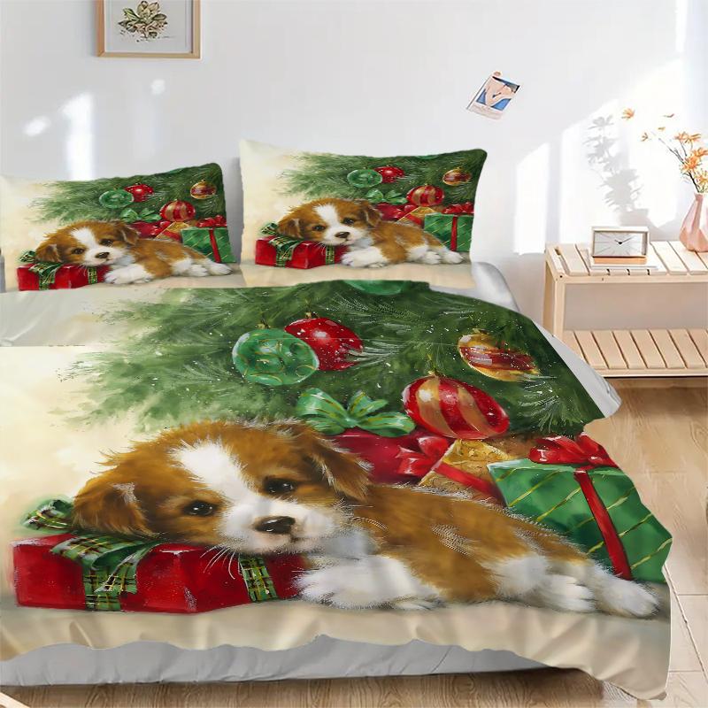 3Pcs Christmas Puppies Presents Bedding Sets For All Sizes New 3D Printed Bed Cover Comforter Duvet Cover Pillowcase Bedroom Decoration