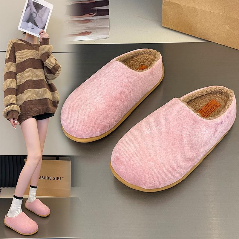 Cotton slippers women's 2025 new velvet lazy one pedal niche fashion comfortable versatile height bag head women's drag