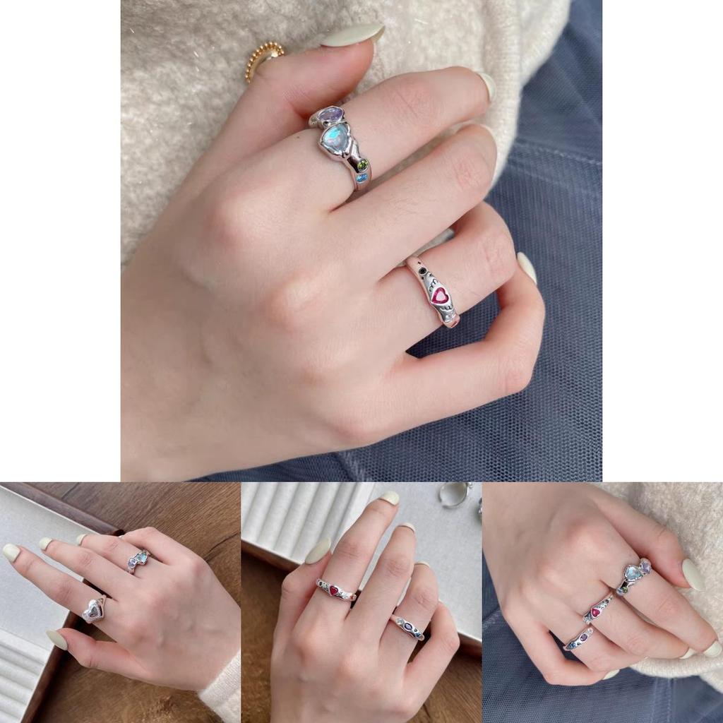 Schicker Verstellbarer Herzförmiger Ring Für Damen Mit Bunten Zirkonia-Steinen Und Einzigartigem Design