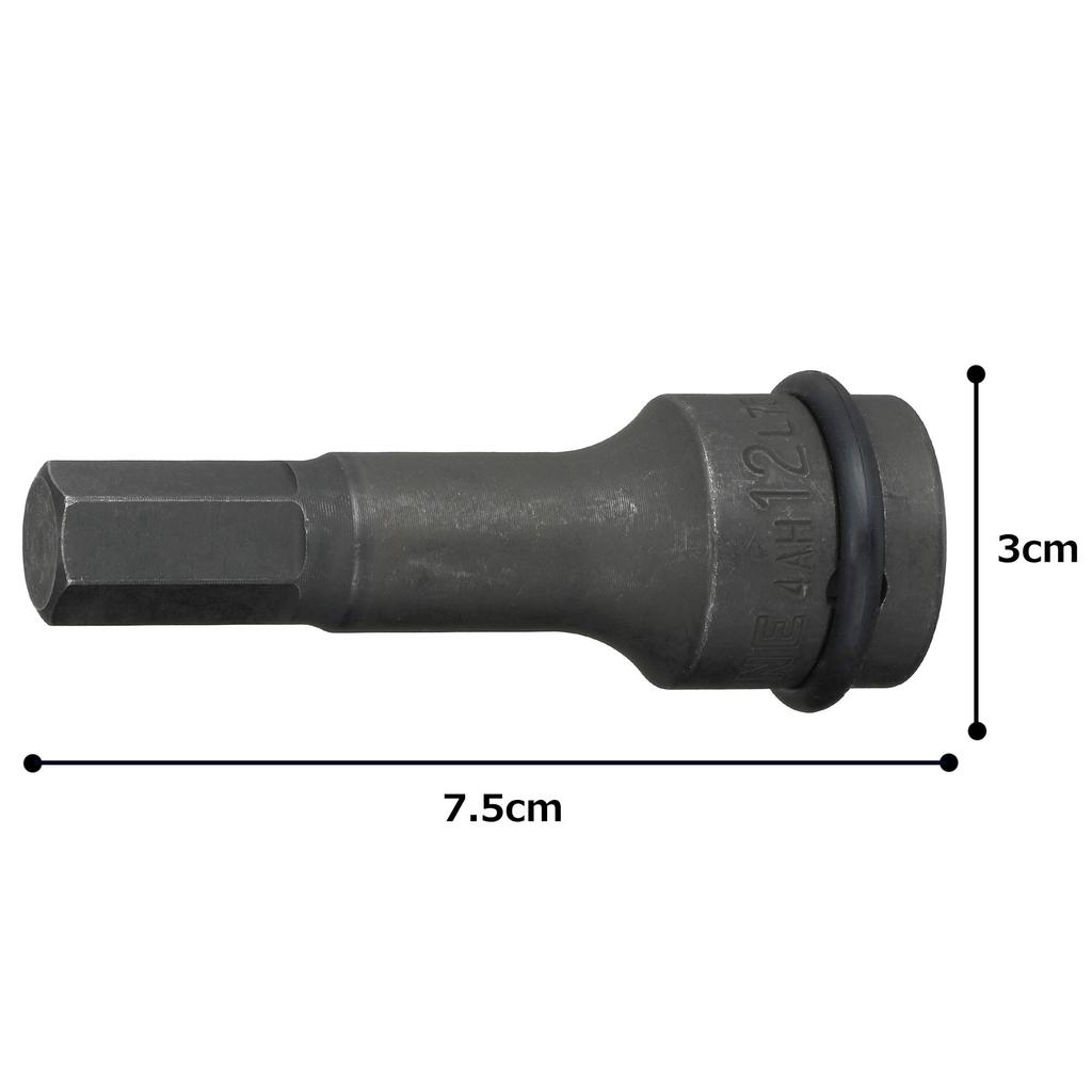 TONE Impact Hexagon Socket 12mm Hexagon Size Semi-Long 4AH-12L75, 12.7mm (1/2") Drive,