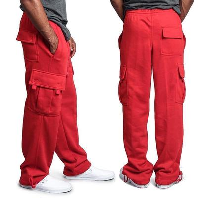 Calças Cargo Jogger Vermelhas Masculinas Outono Hip Hop Street Wear Calças Largas Bolsos Múltiplos Cor Sólida Macacão Roupa Esportiva