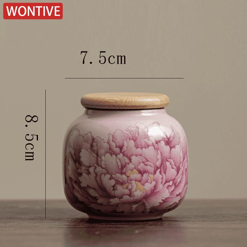 Pink Ru Kiln Peony Tea Canister Household Ceramic Sealed Candy Jar Portable Ceramic Nut Coffee Bean Storage Box Home Jewelry Box