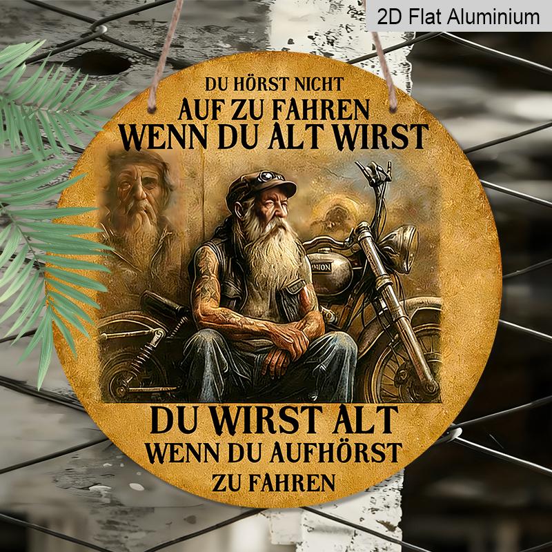 Aluminum Retro German Biker Wall Sign, "You Don't Stop Riding When You Get Old" Metal Plaque, Ideal for Motorcycle Lovers, Father's Day & Bar Decor