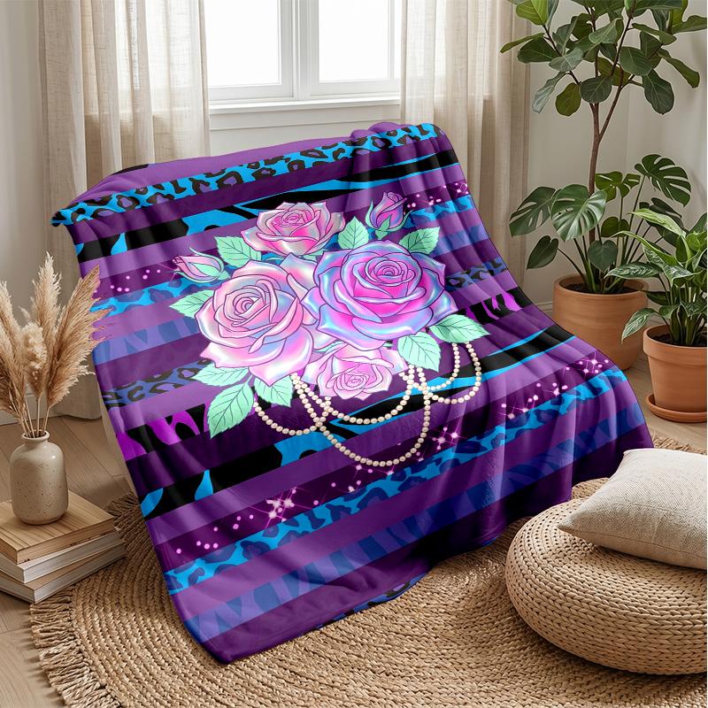 Glamorous Floral Frame 1 Theme blanket Lightweight Warm Flannel Blanket Decorative Throw Blanket for Home Decoration