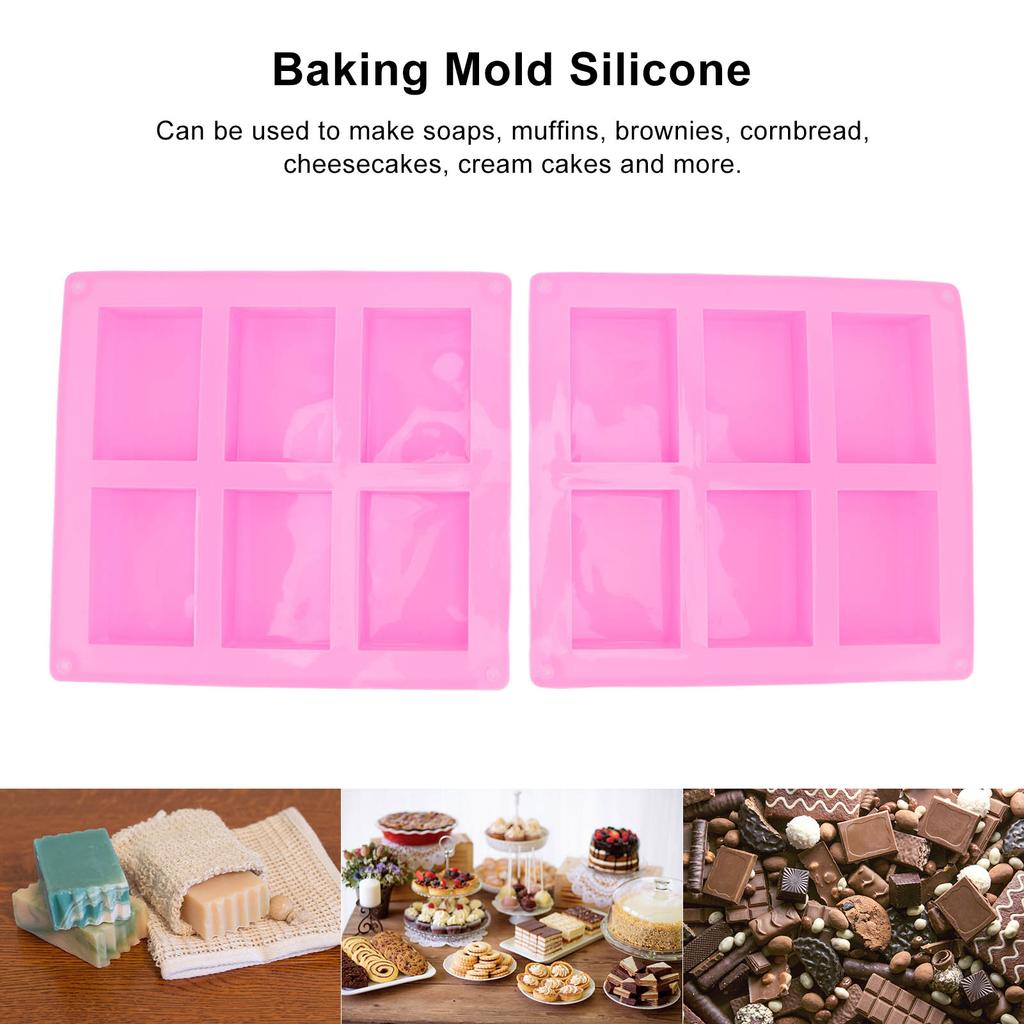 2Pcs Silicone Mold 6 Grids Heat Resistant Flexible Reusable Silicone Mold for Making Soaps Baking Cakes Muffins
