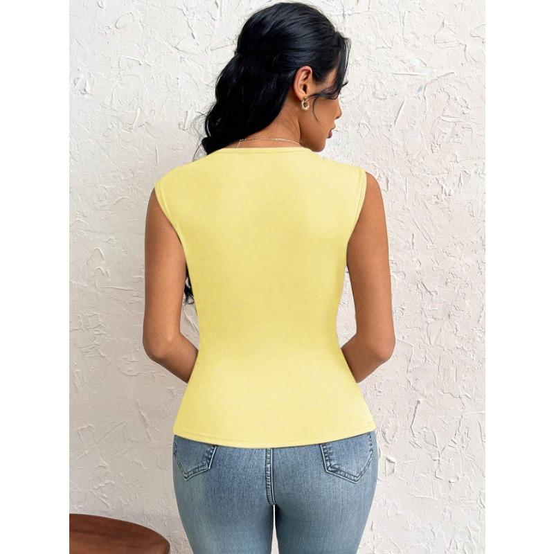 DAFIFY Women's Fashion Casual Summer Spring Solid Color Print Sleeveless Oblique Collark Blouses & Shirts