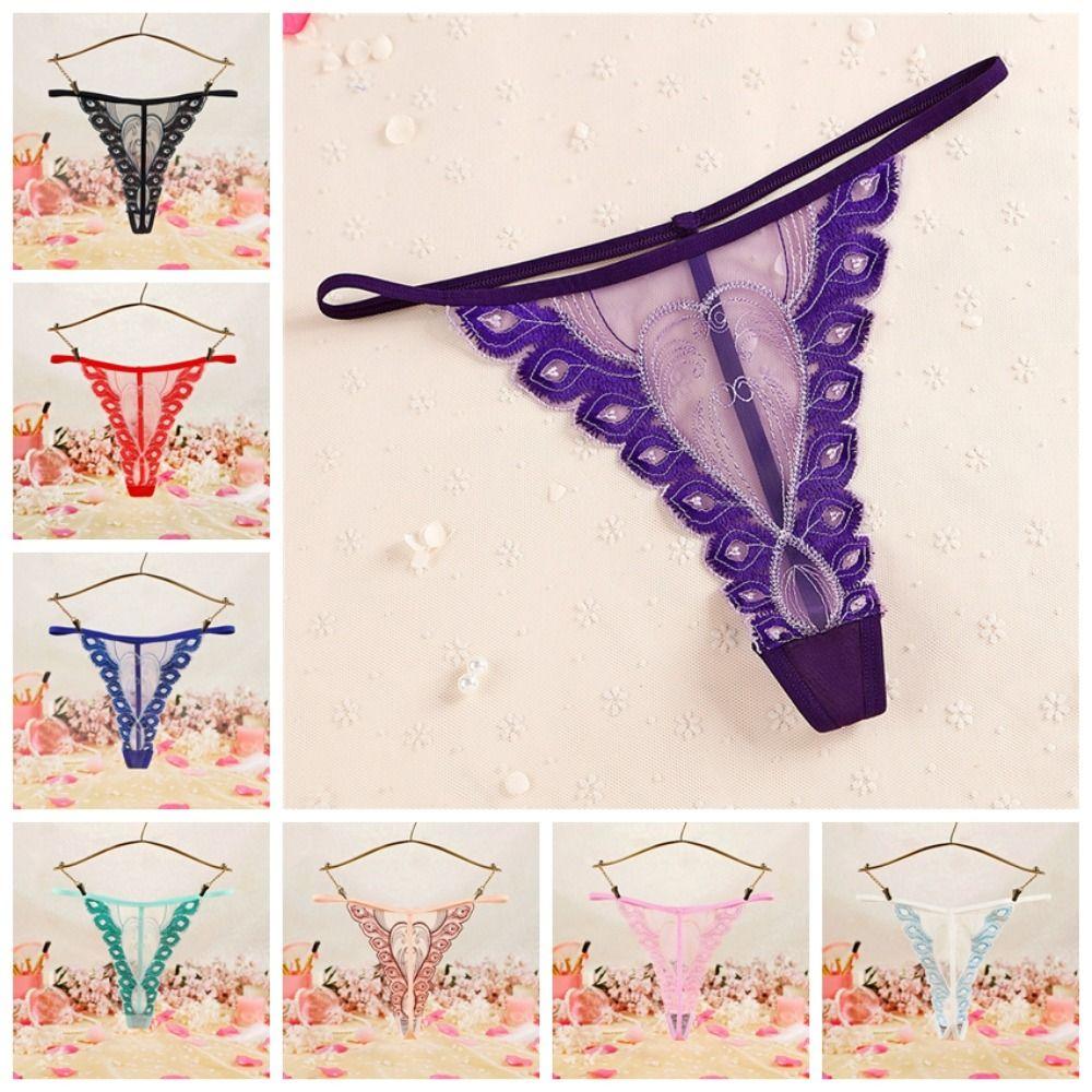 Cotton Crotch Lace Embroidered Panties Low Waist Transparent T-Pants Sexy Mesh Thongs  Gift