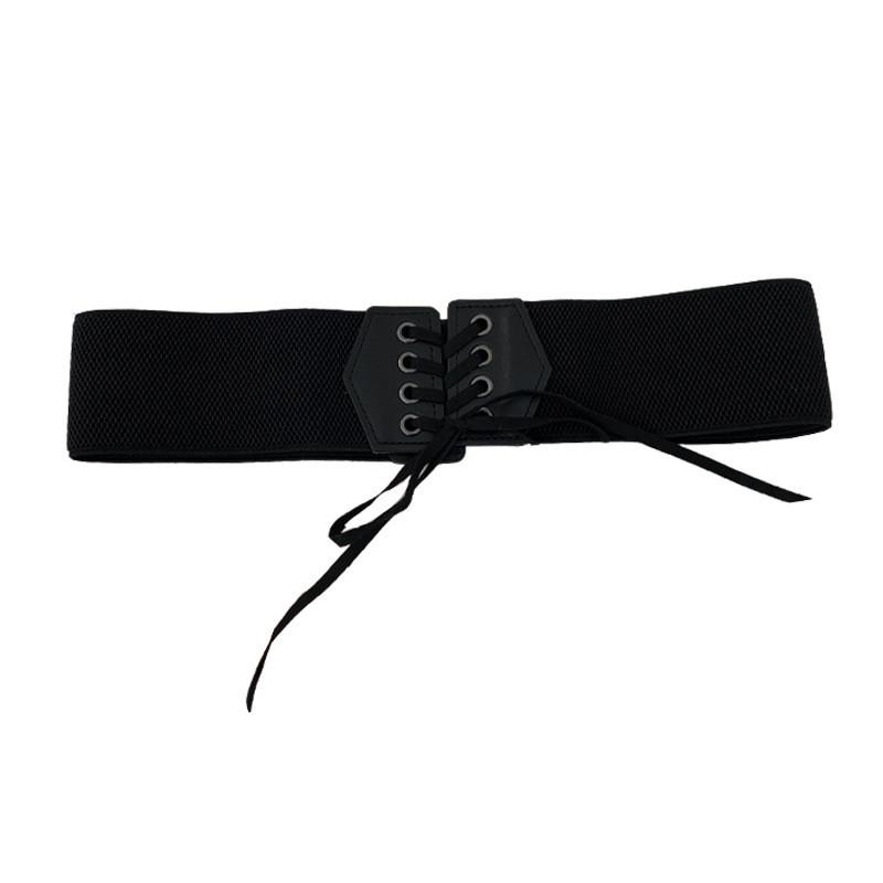 Fashionable Black Elastic Waist Belt For Women With Stylish Wide Ribbon Design