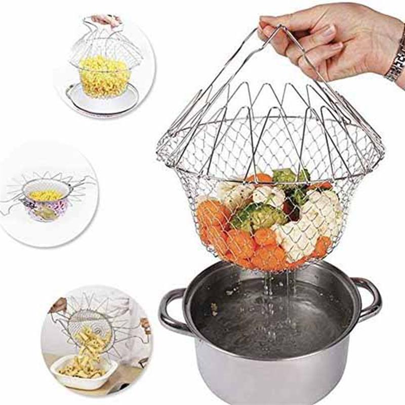 ABWR-Household Folding Draining Basket Kitchen Multi-Function Poaching Boiling Deep Frying Basket