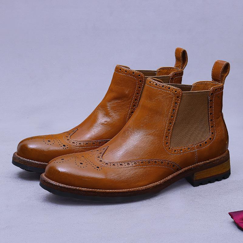 

Horse leather new British retro engraved Goodyear leather sole men s boots high-top versatile business boots 38 коричневый