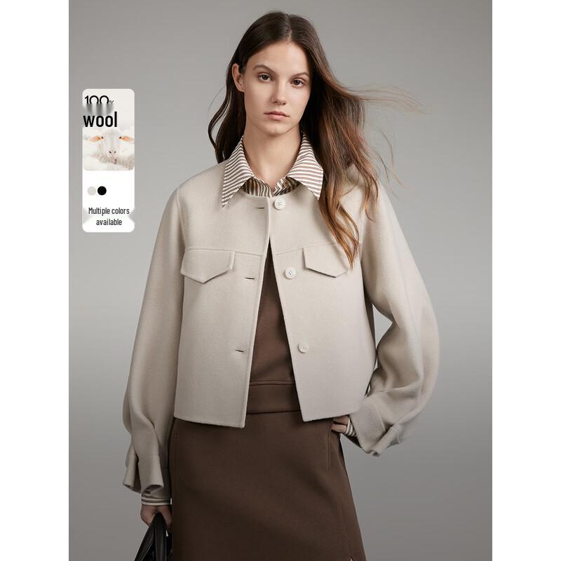 

ELLE Women s 100% Merino Wool Double-Faced Short Coat M