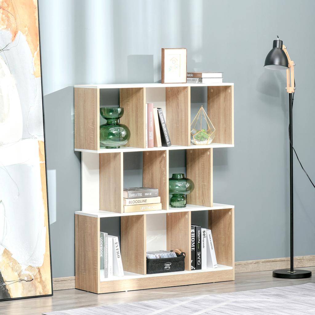 8-Shelf Bookcase Furniture for Living Room and Bedroom, in Wood, 100x27x124 cm, Oak and White