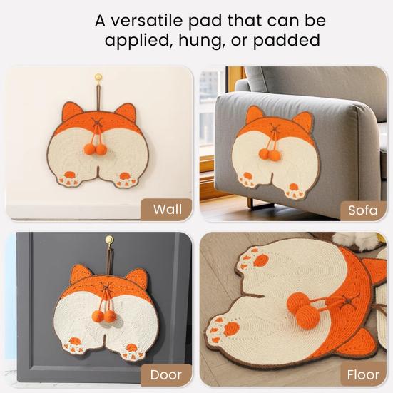 Sisal Cat Scratcher Mat Cartoon Design Cat Scratching Pad with Sticker Tape for Floor Wall To Protect Couch Carpet Furniture