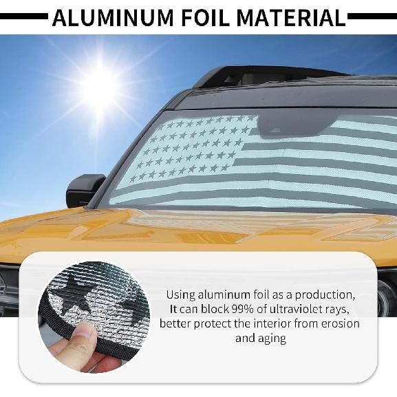 JWWY Windshield Sunshade Window Sun Shade for 2021-2025+ Ford Bronco Sport Accessories,Foldable Sun Shield Upgrade Reflective Polyester Cover Block