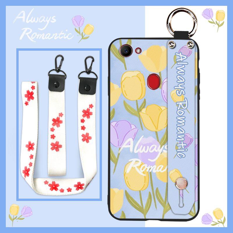 Silicone Phone Holder Phone Case For OPPO F7 Waterproof Oil Painting Fashion Design Durable Anti-dust Wrist Strap Flower