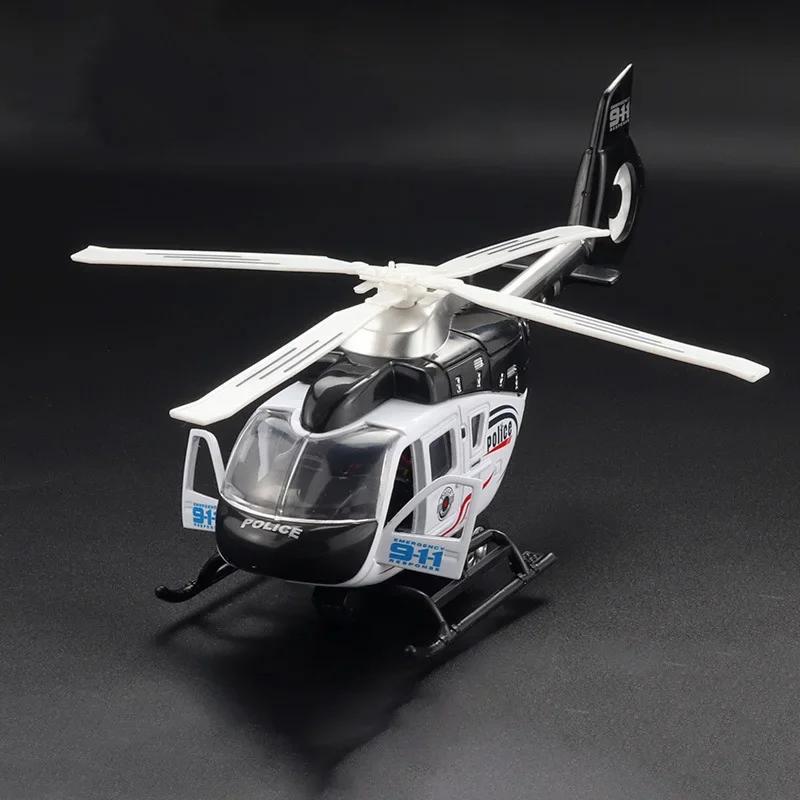 24CM Public Security Command Helicopter Model Car Toys Musical Pull-back Propeller Rotation Aircraft Airplane Models Child Gifts