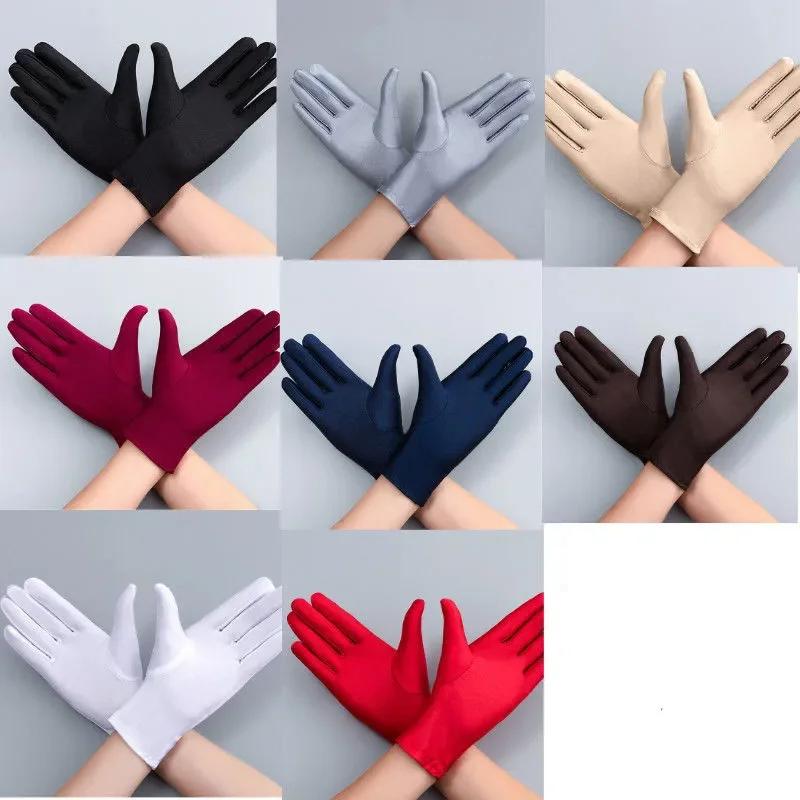 Mode Sommer Spandex Handschuhe Damen Herren Sexy Fäustlinge Sonnenschutz Weiß Schwarz Etikette Dünn Kurz Dehnbar Elegant Tanzhandschuhe