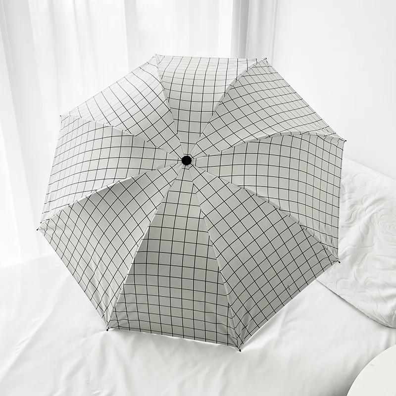 grid ain & Sun Umbrella Black Coating Parasol Anti 3 Folding Wind Resistant Big Windproof Women Men 8Ribs